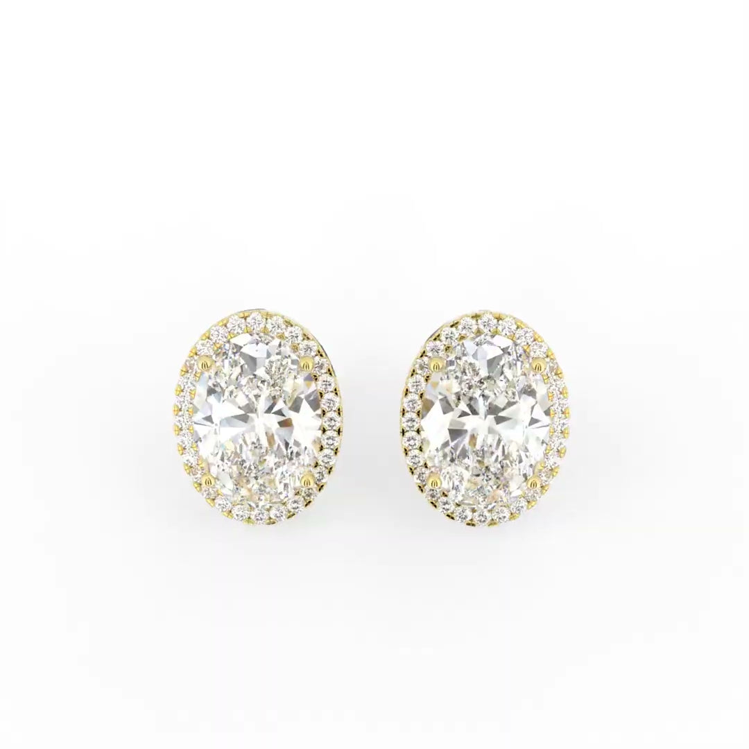 18K Oval Halo Diamond Earrings — TOP