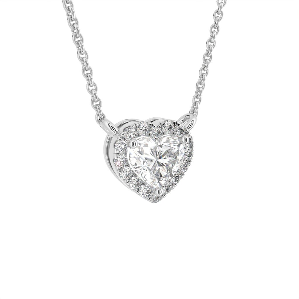 18K Halo Heart Diamond Pendant — 3D VIEW