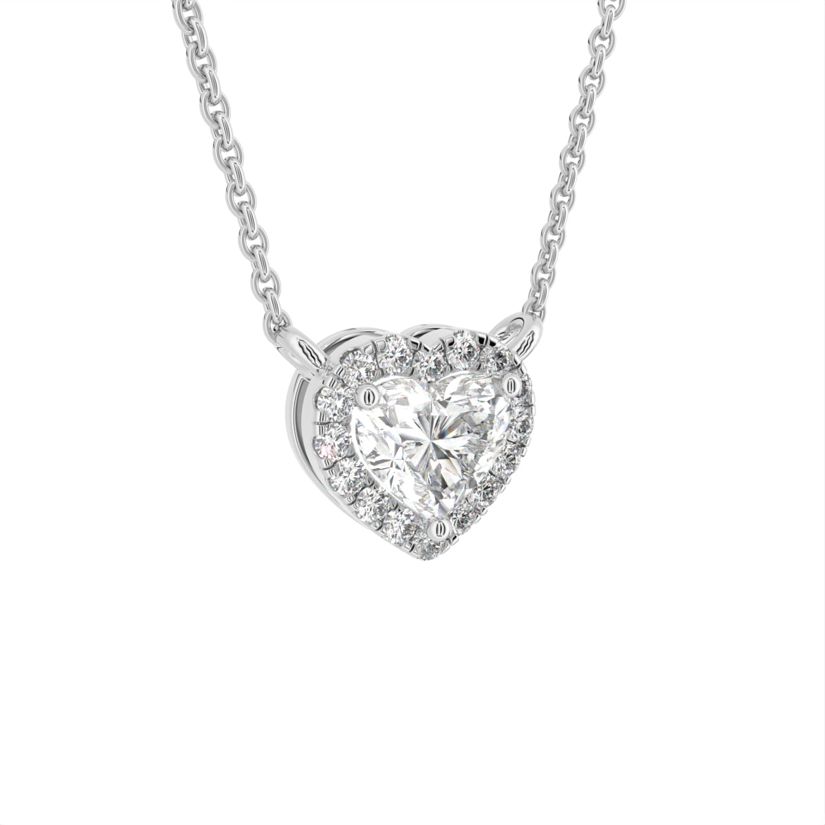 18K Halo Heart Diamond Pendant — 3D VIEW