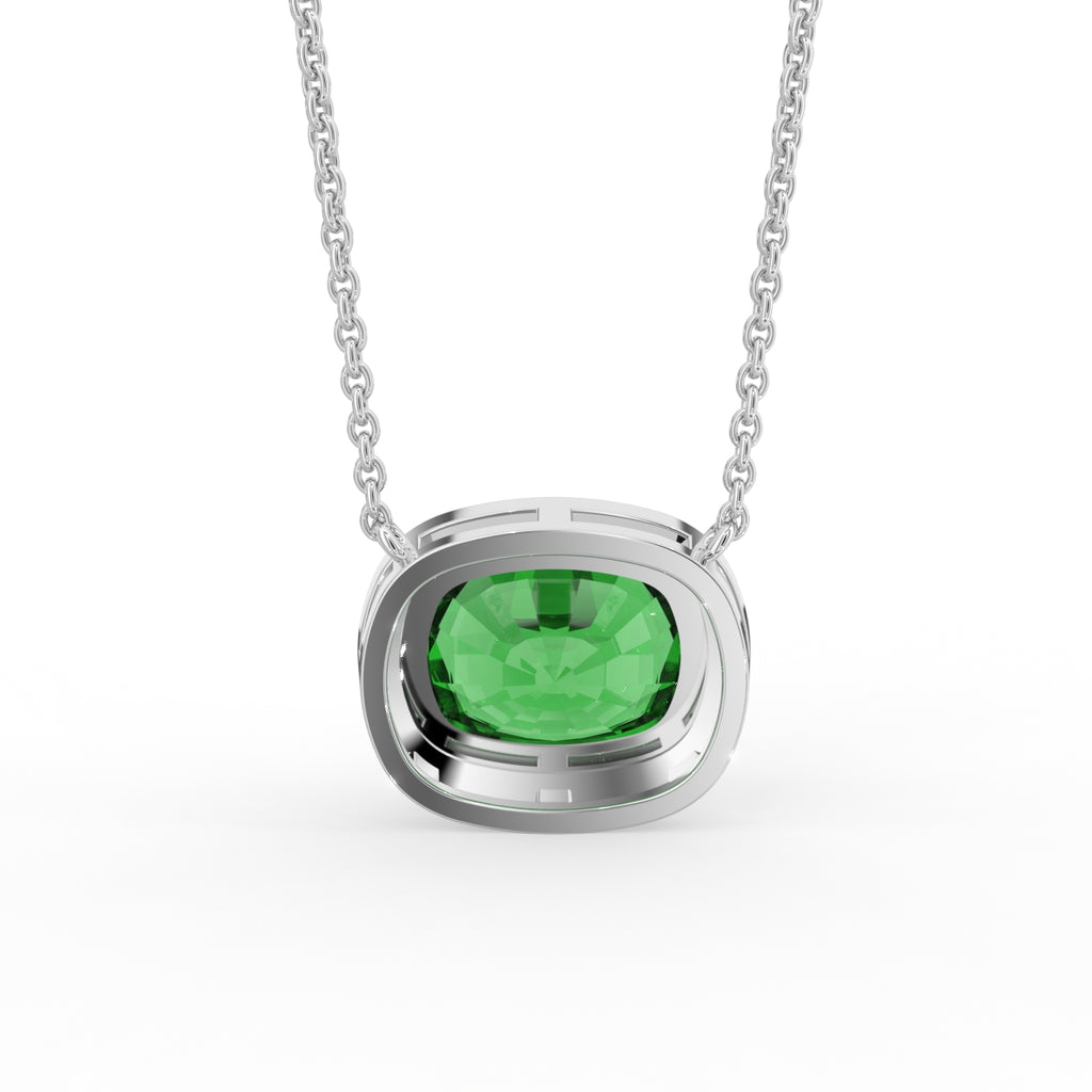 18K Yellow Gold Halo Cushion Emerald Diamond Pendant — BACK