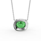 18K Yellow Gold Halo Cushion Emerald Diamond Pendant — BACK