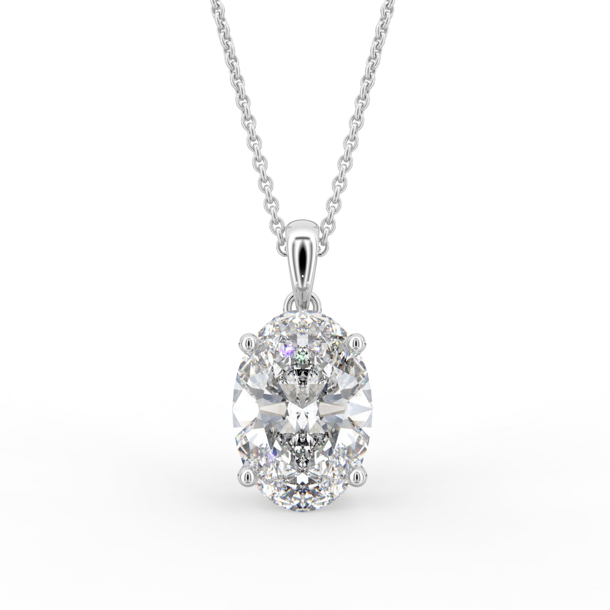 18K Solitaire Oval Diamond Pendant — FRONT