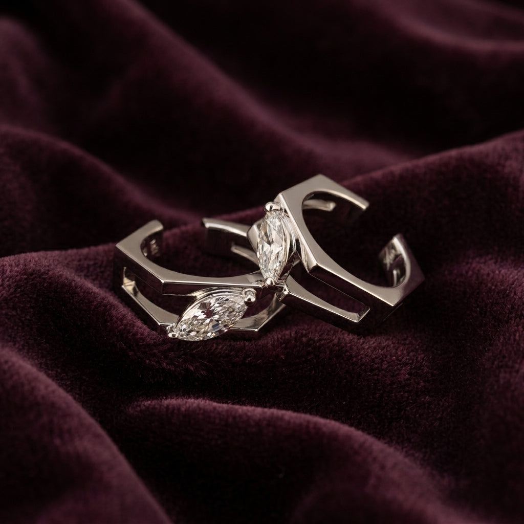 18K White Gold Hexagon Diamond Stud Earrings