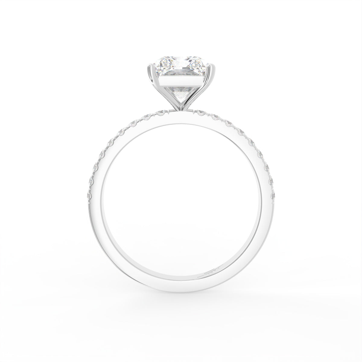 18K Shoulder Set Emerald Diamond Engagement Ring — FRONT