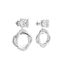 18K White Gold Round Diamond Drop Earrings — 3D VIEW