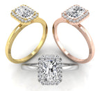 18K Halo Emerald-Cut Diamond Ring — 3 COLOR