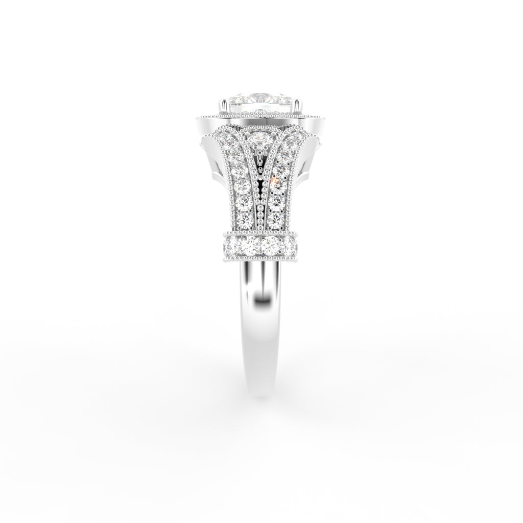 18K Bespoke Cushion Halo Diamond Ring — SIDE