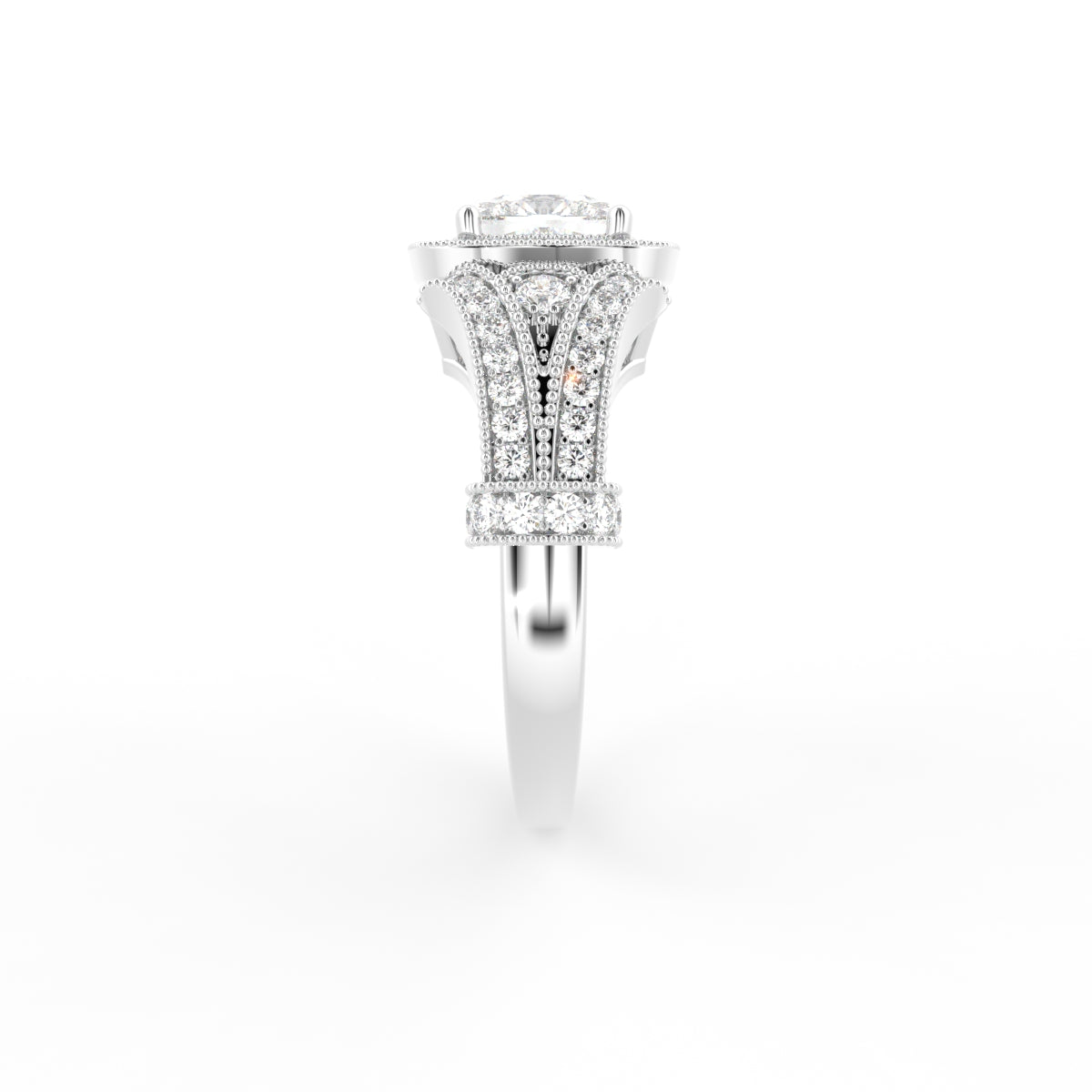 18K Bespoke Cushion Halo Diamond Ring — SIDE