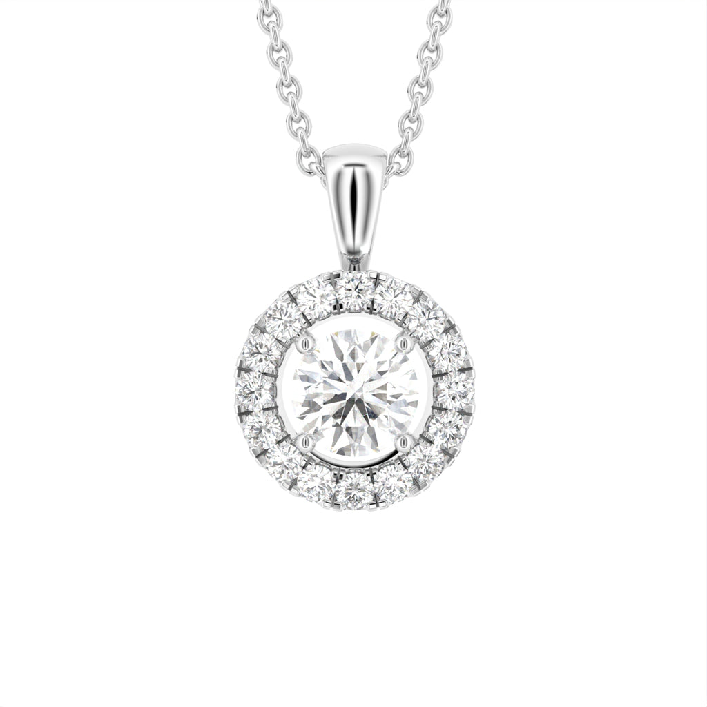 18K Halo Round Diamond Pendant — FRONT