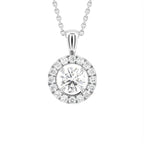 18K Halo Round Diamond Pendant — FRONT
