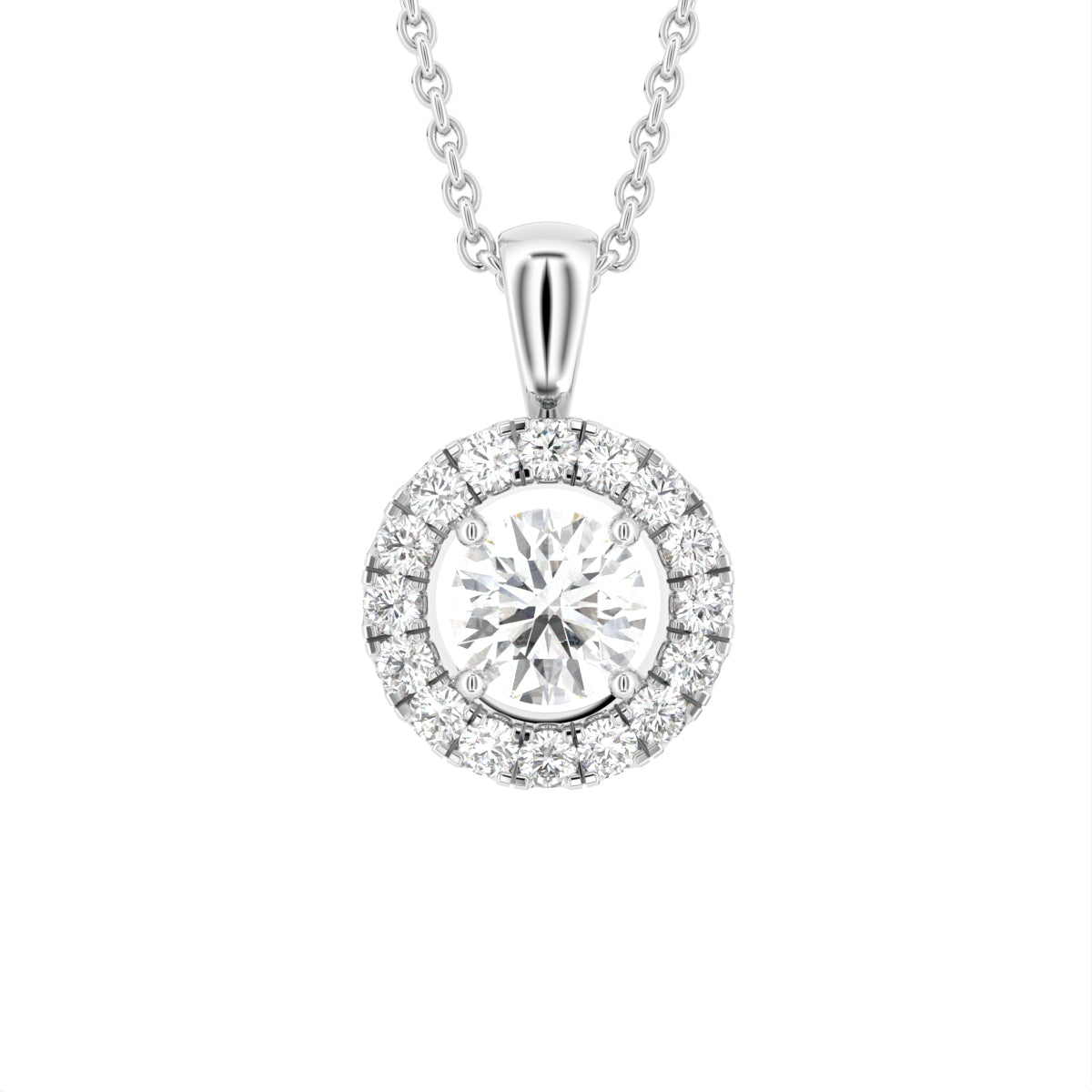 18K Halo Round Diamond Pendant — FRONT