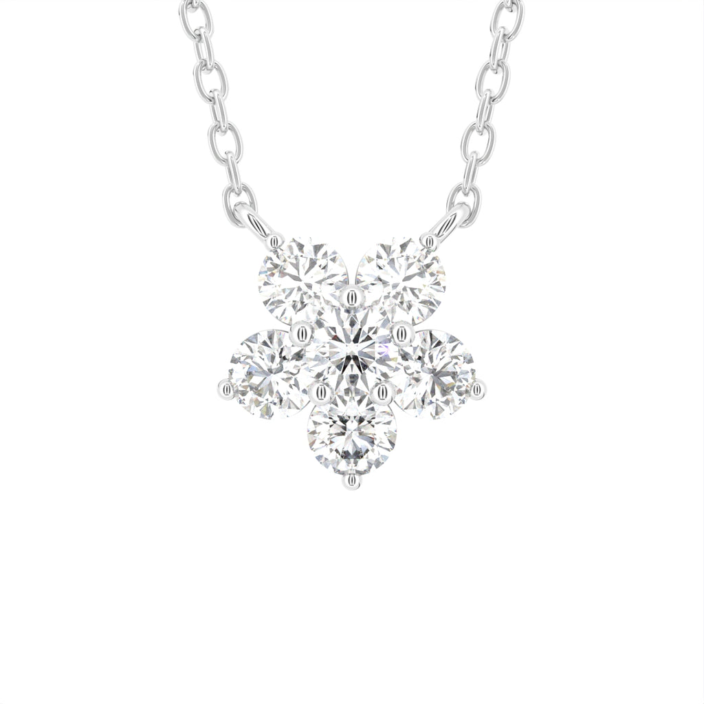 18K Floral Flower Round Diamond Pendant — FRONT