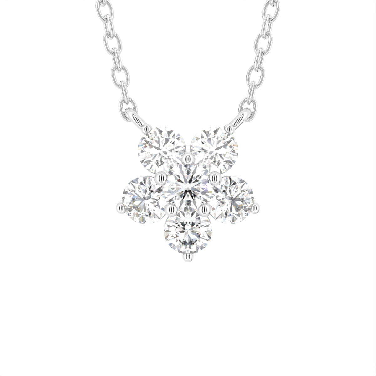 18K Floral Flower Round Diamond Pendant — FRONT