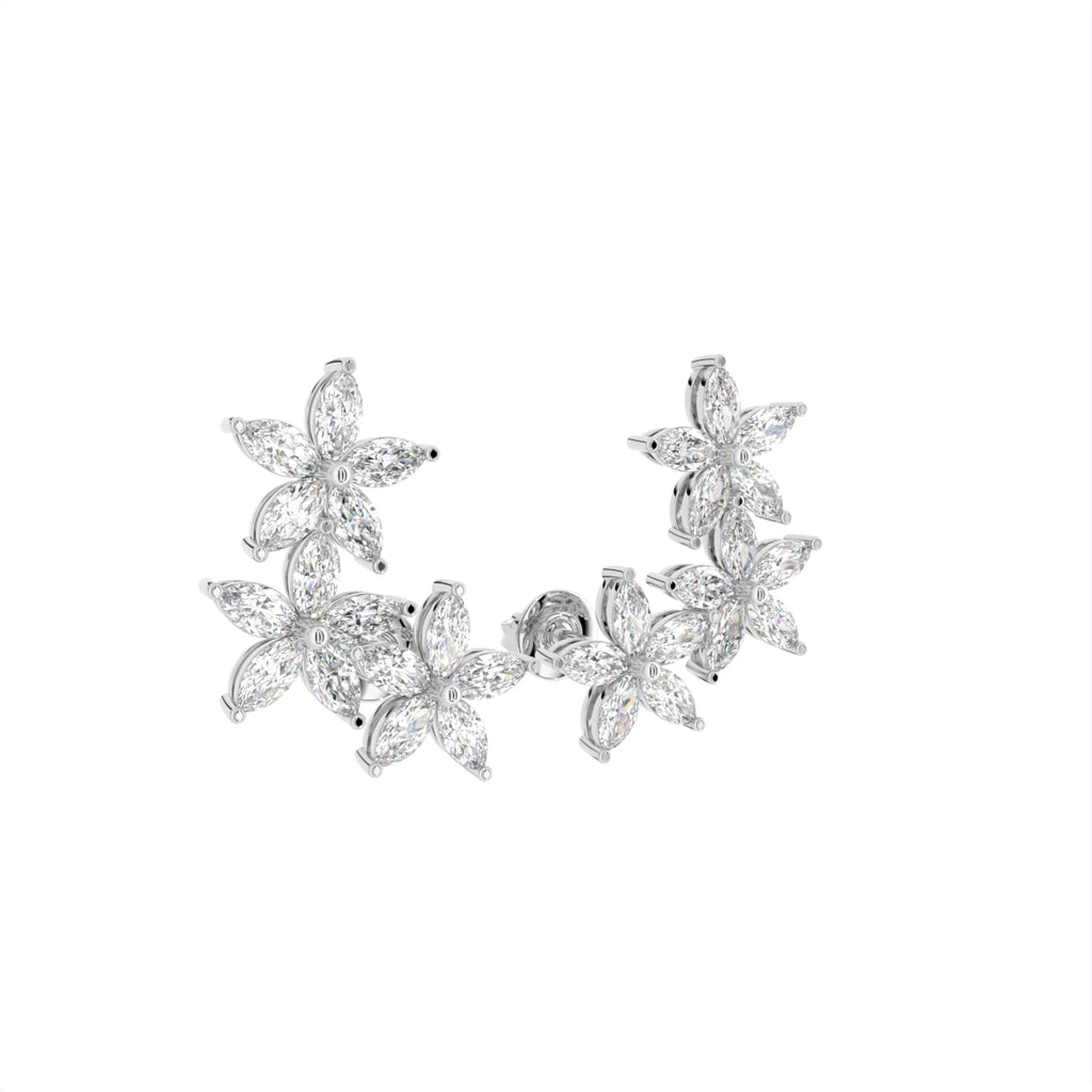 18K Floral Marquise Diamond Earrings — 3D VIEW