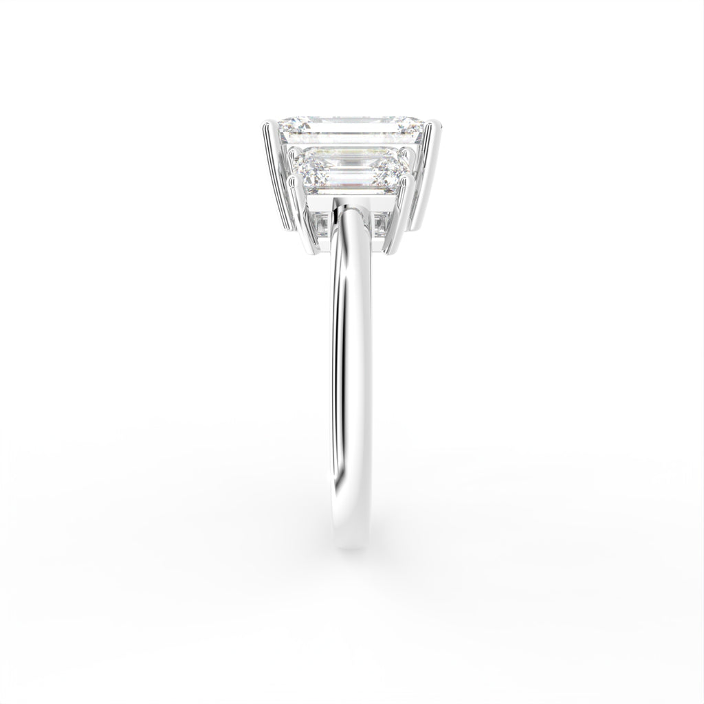 18K White Gold Trilogy Emerald Diamond Ring — SIDE