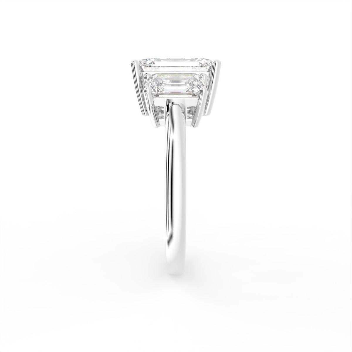 18K White Gold Trilogy Emerald Diamond Ring — SIDE