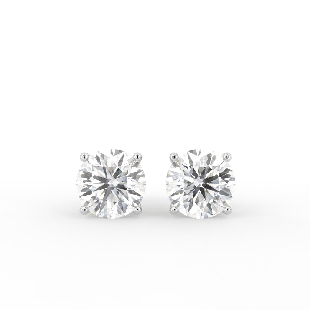 18K White Gold Solitaire Round Diamond Earrings — TOP