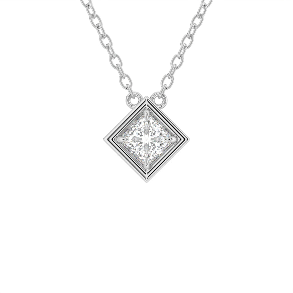 18K Solitaire Princess Diamond Pendant — FRONT