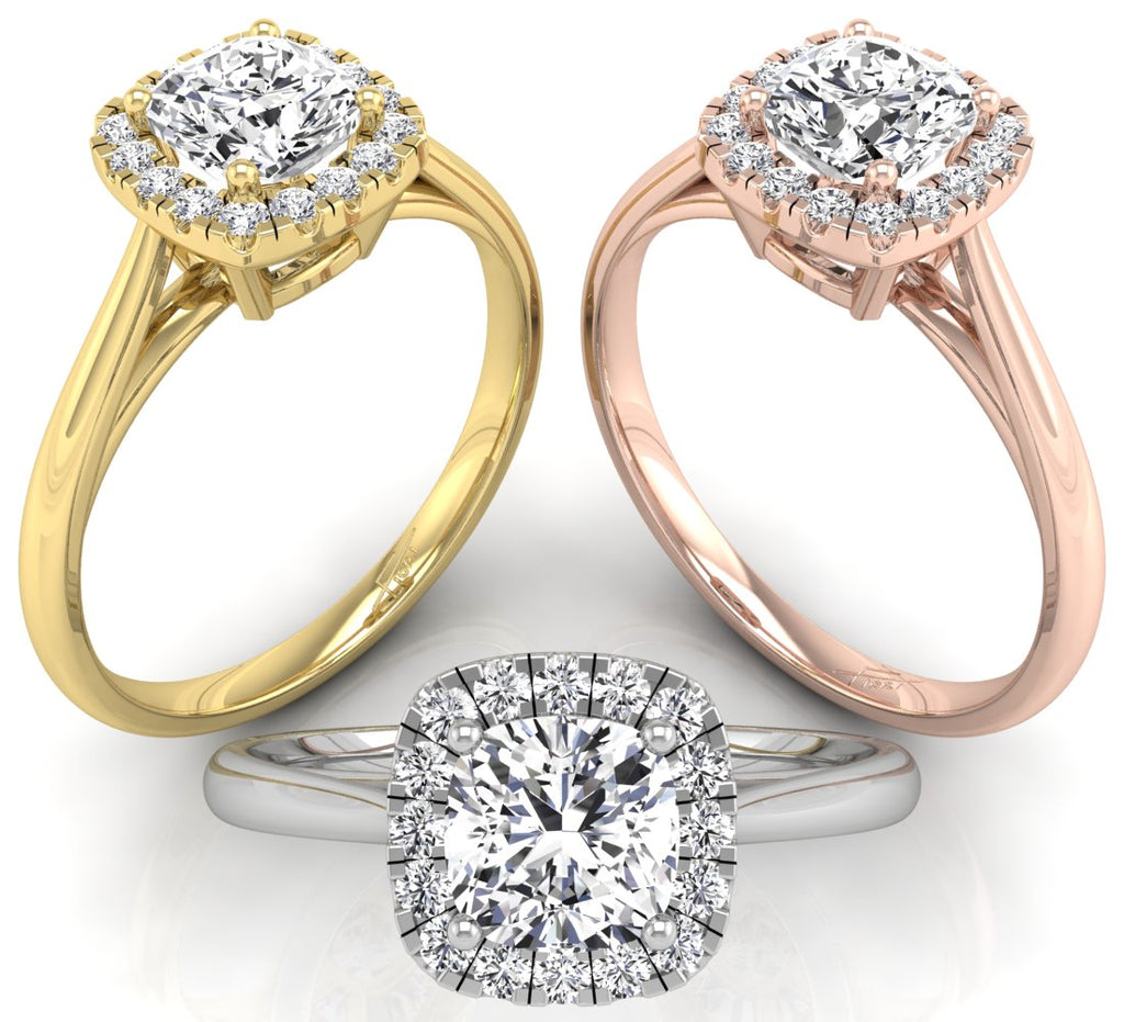 18K Halo Round Diamond Ring — 3 COLOR