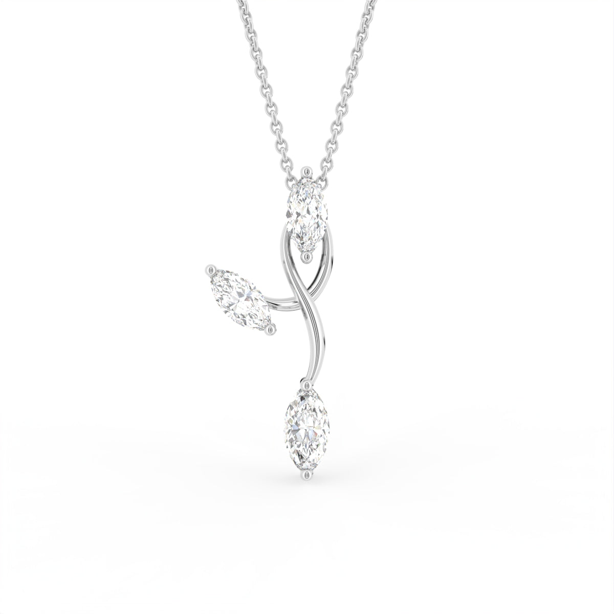 14K White Gold Floral Marquise Diamond Pendant — FRONT