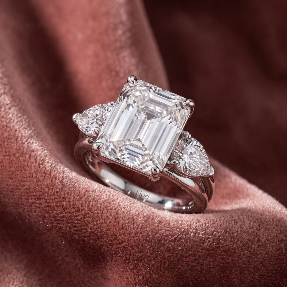 18K Trilogy Emerald Diamond Ring — AI cloth, in-house