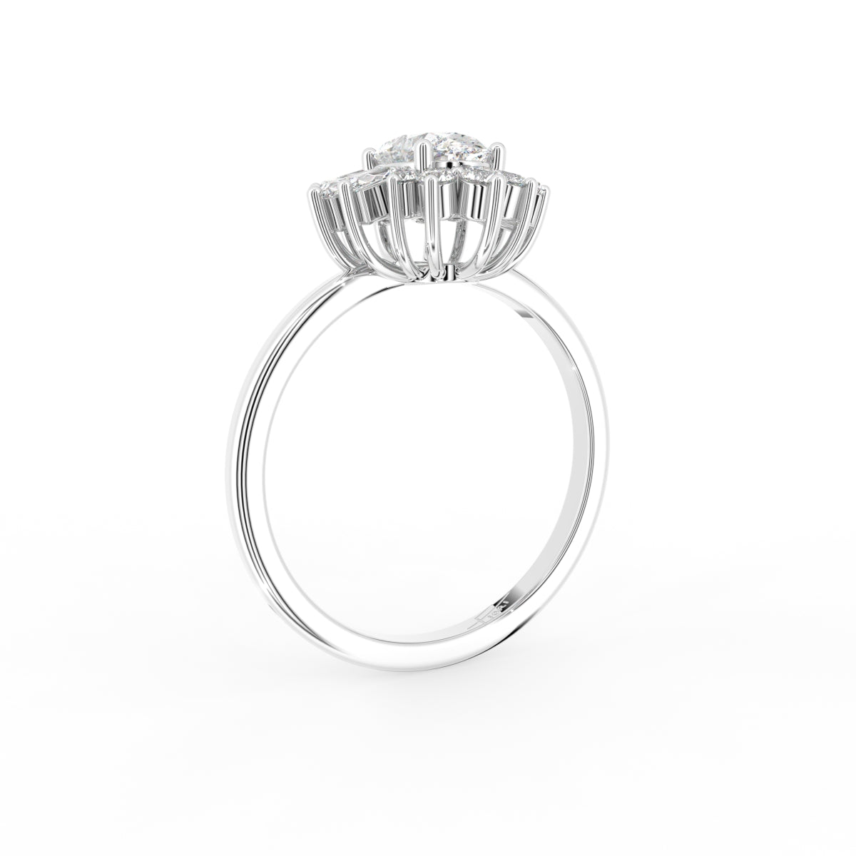 14K White Gold Oval Baguette Diamond Ring — 3D VIEW