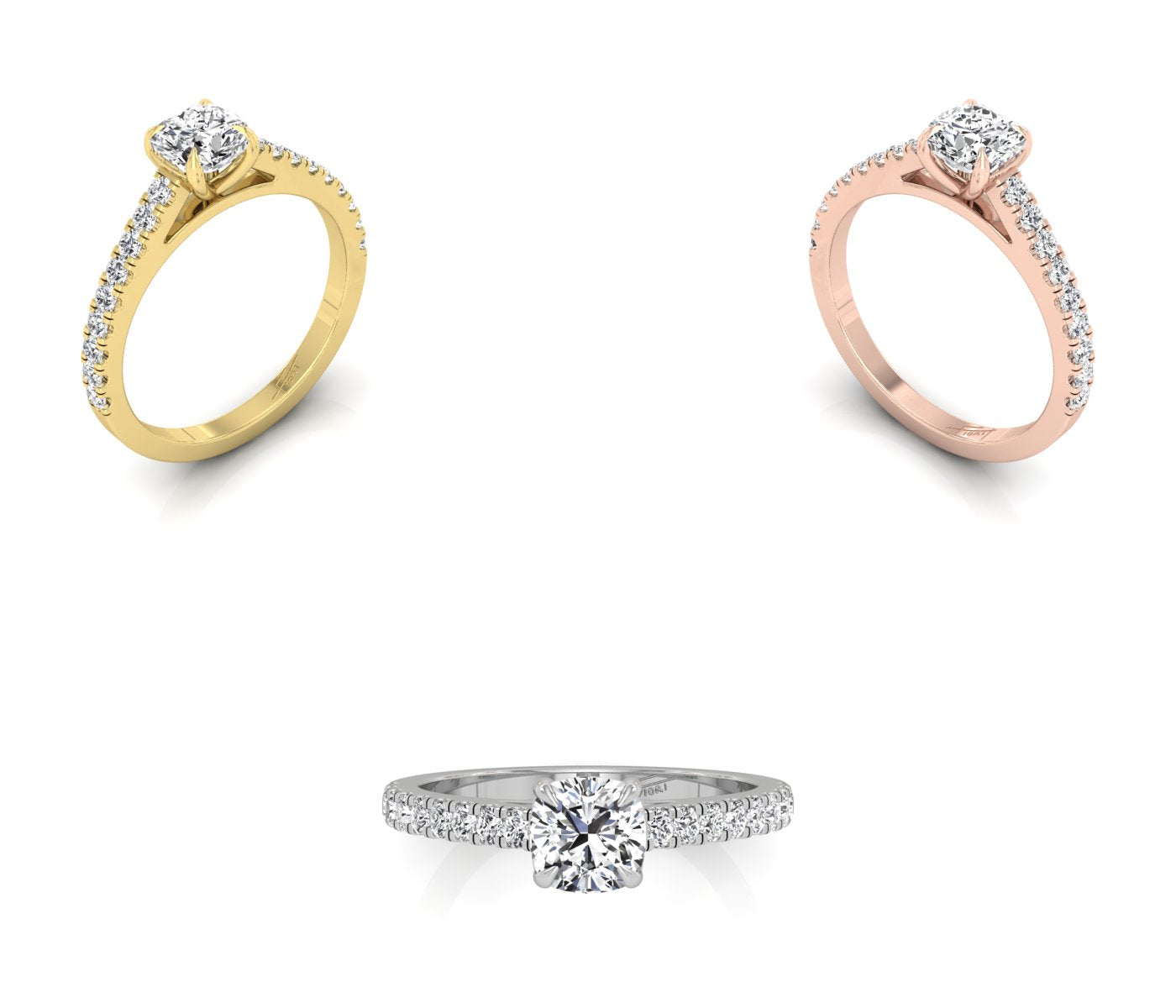 18K Cushion Diamond Engagement Ring — 3 COLOR