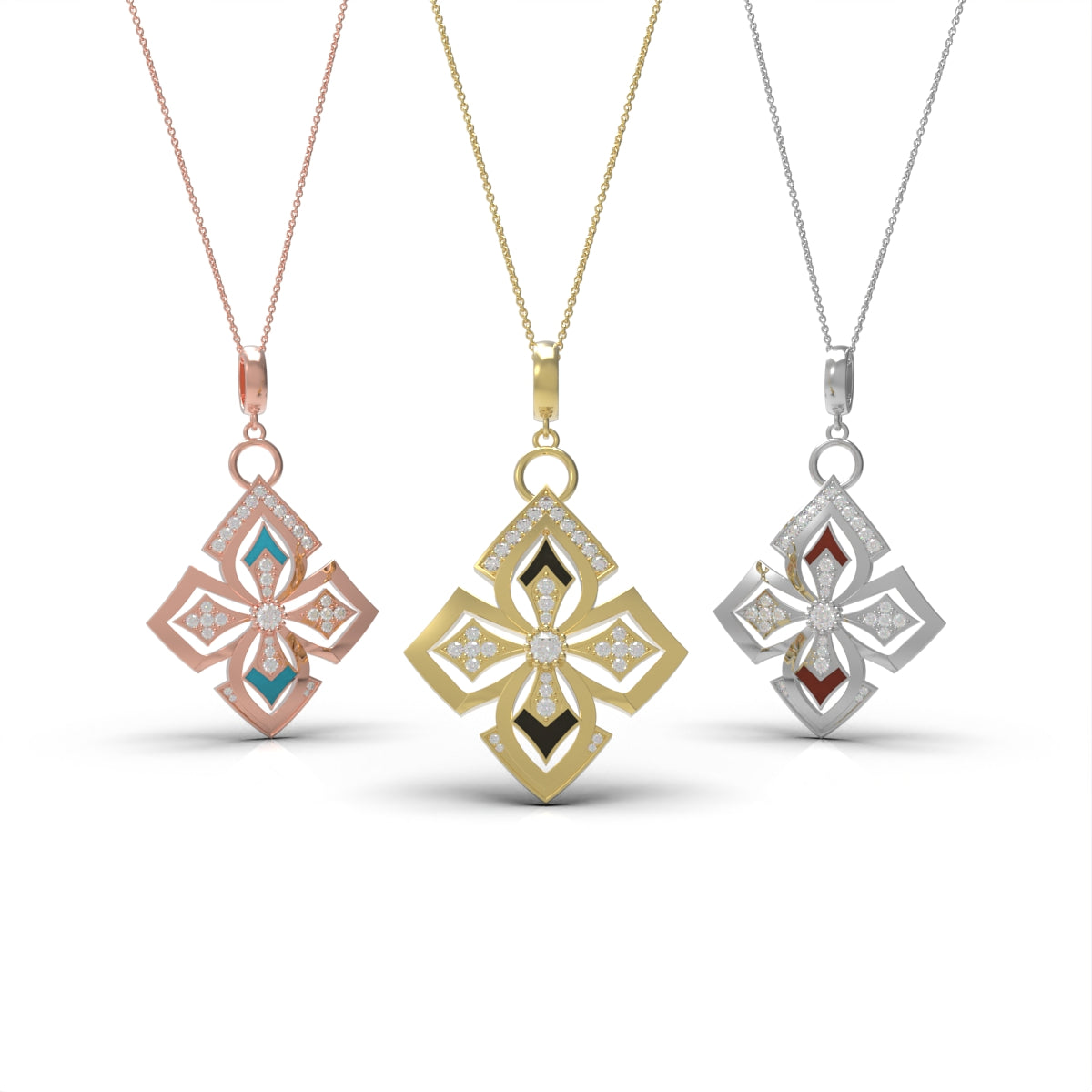 18K Rose Gold Bespoke Round Diamond Pendant — 3 COLOR