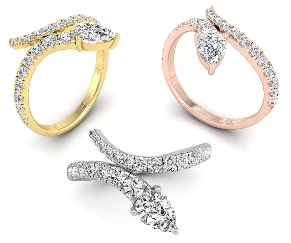 18K Pear Diamond Ring — 3 COLOR