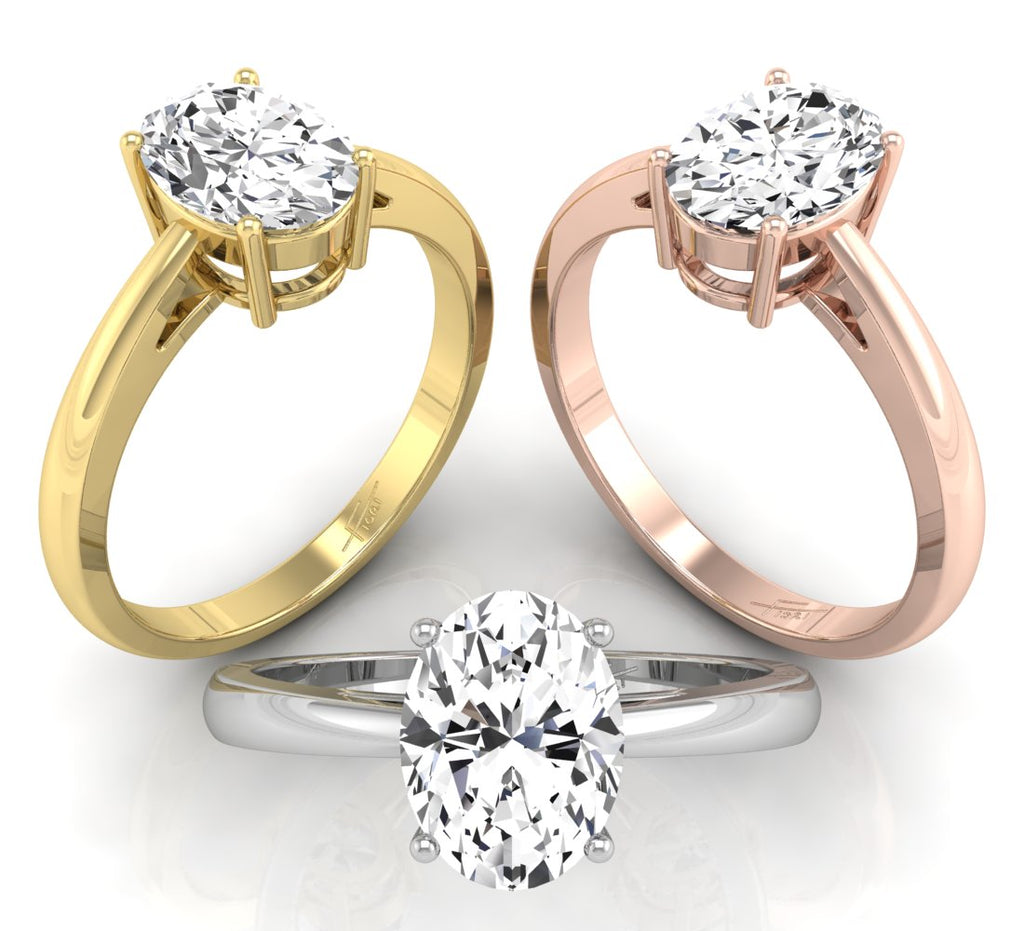 18K Solitaire Oval Diamond Ring — 3 COLOR