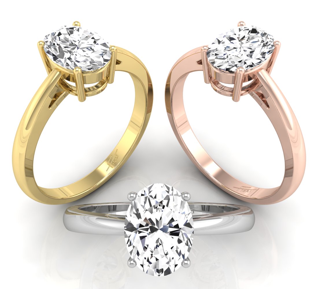 18K Solitaire Oval Diamond Ring — 3 COLOR