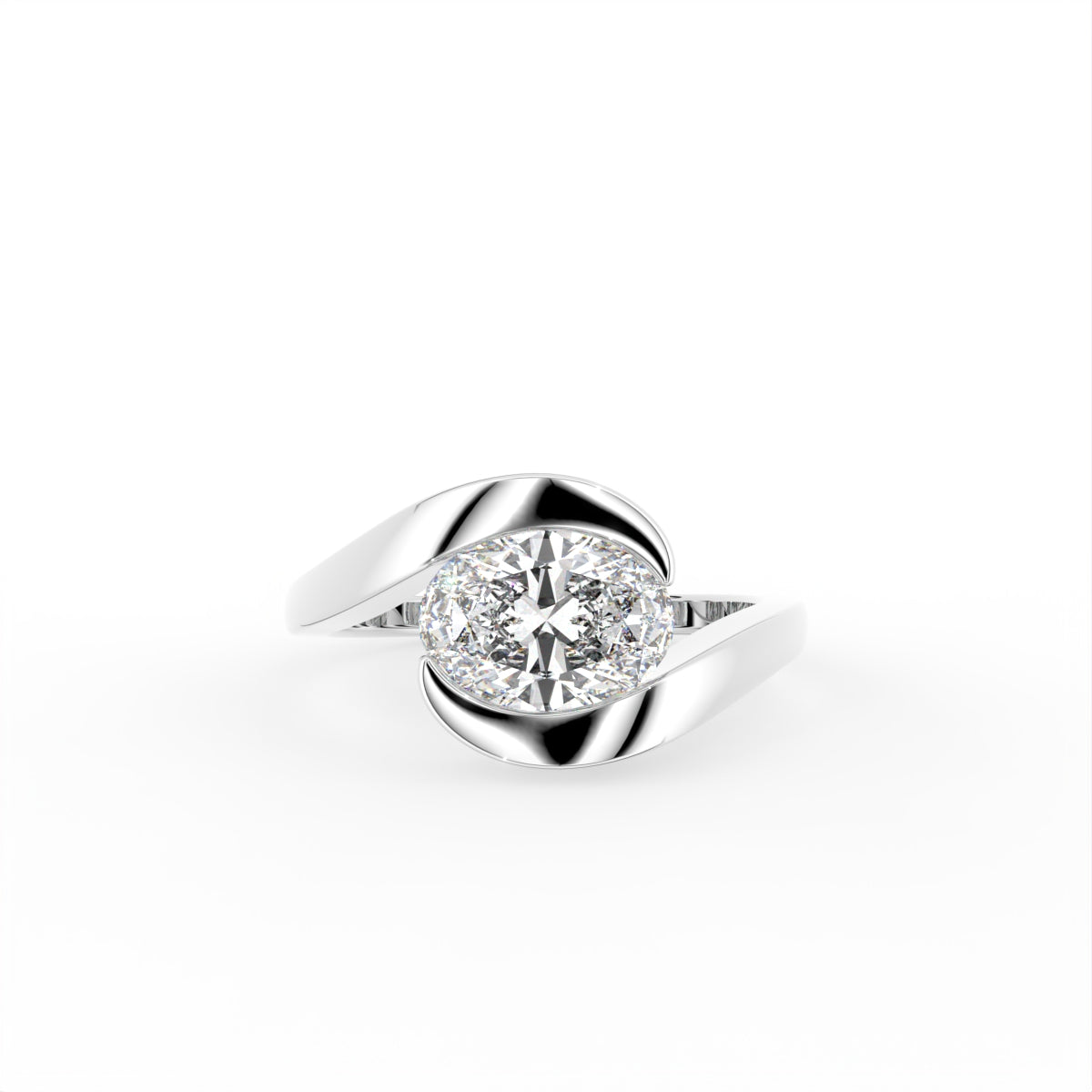 18K Oval Bezel Solitaire Diamond Ring — TOP