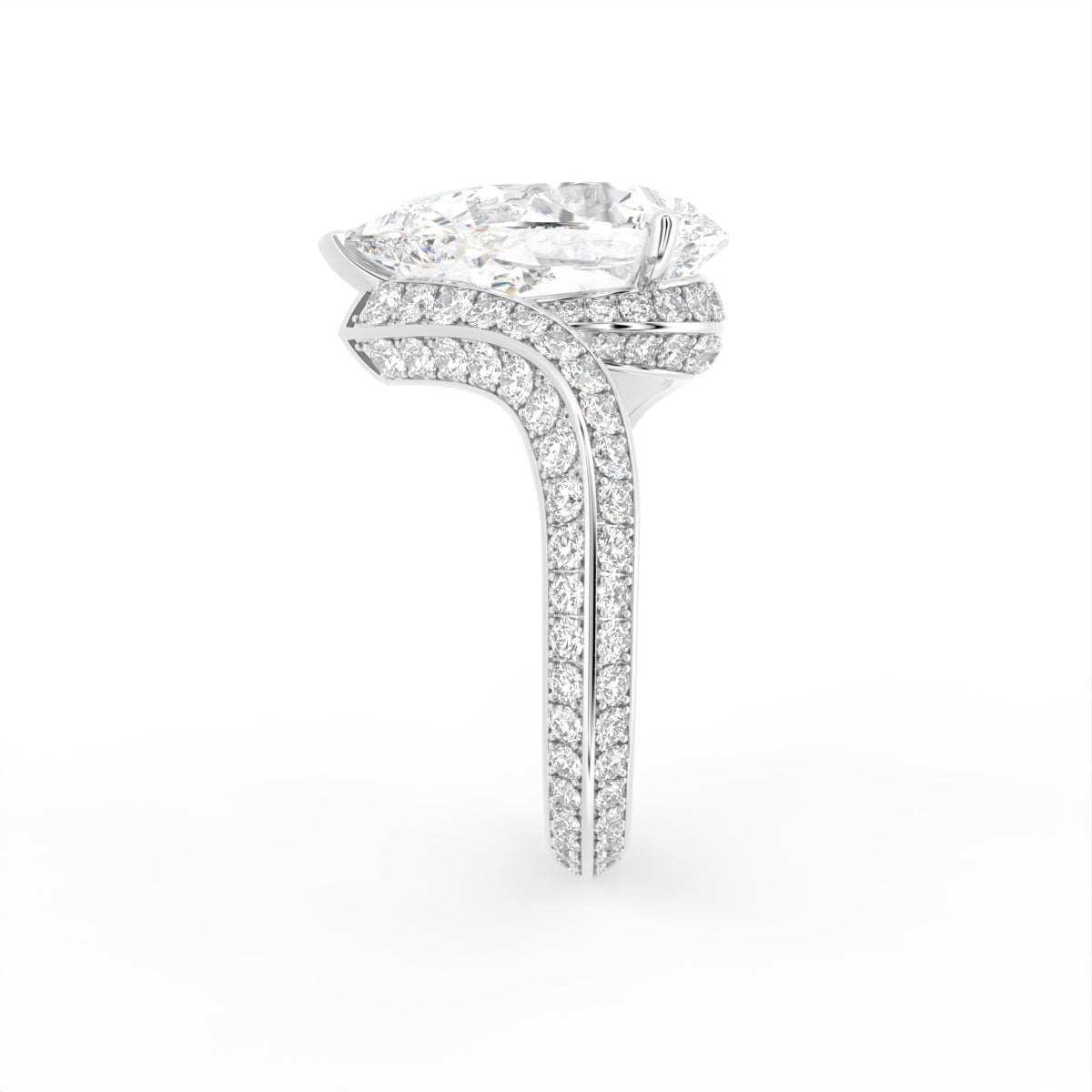 18K White Gold Pear Solitaire Diamond Ring — SIDE