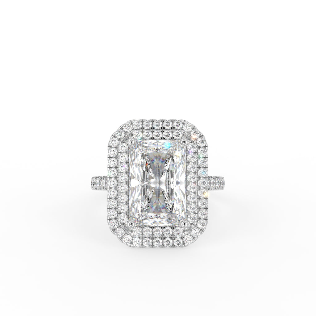 18K White Gold Halo Radiant Diamond Engagement Ring — TOP