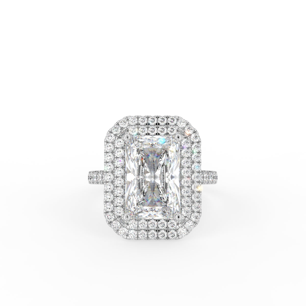 18K White Gold Halo Radiant Diamond Engagement Ring — TOP