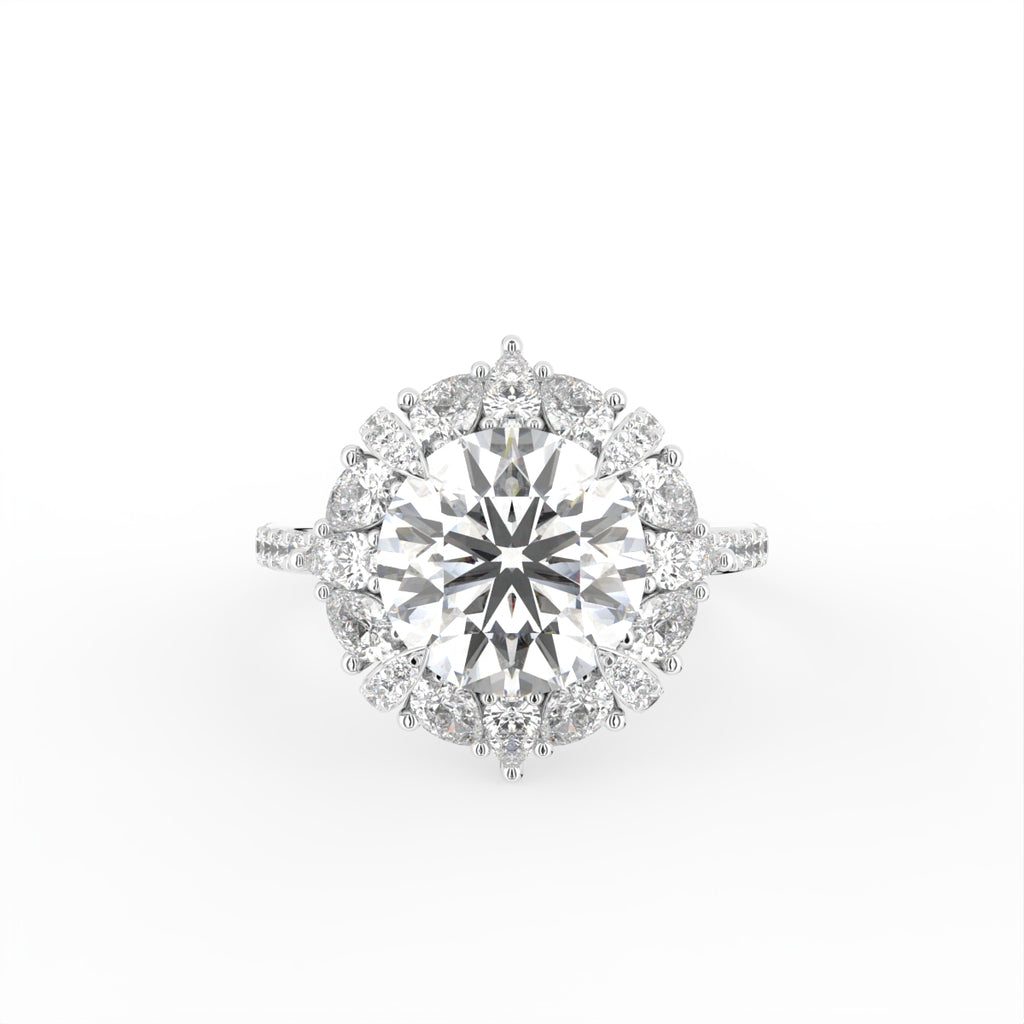 18K Solitaire Halo Round Diamond Ring — TOP