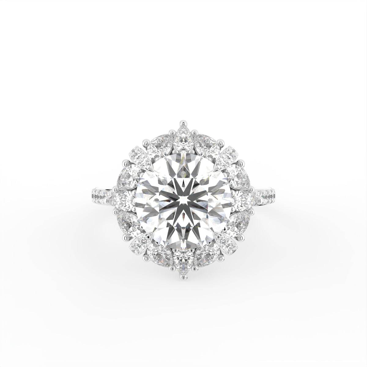 18K Solitaire Halo Round Diamond Ring — TOP