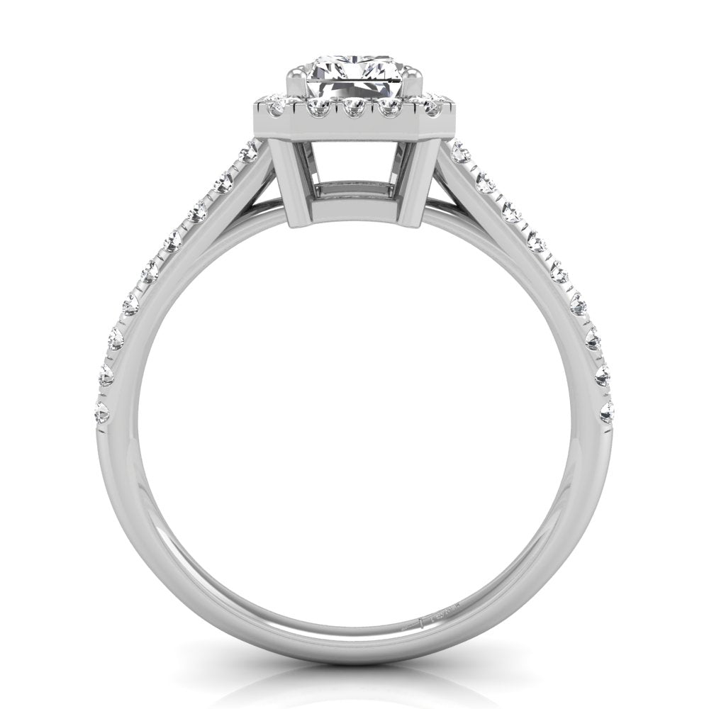 18K Halo Emerald-Cut Diamond Ring — FRONT