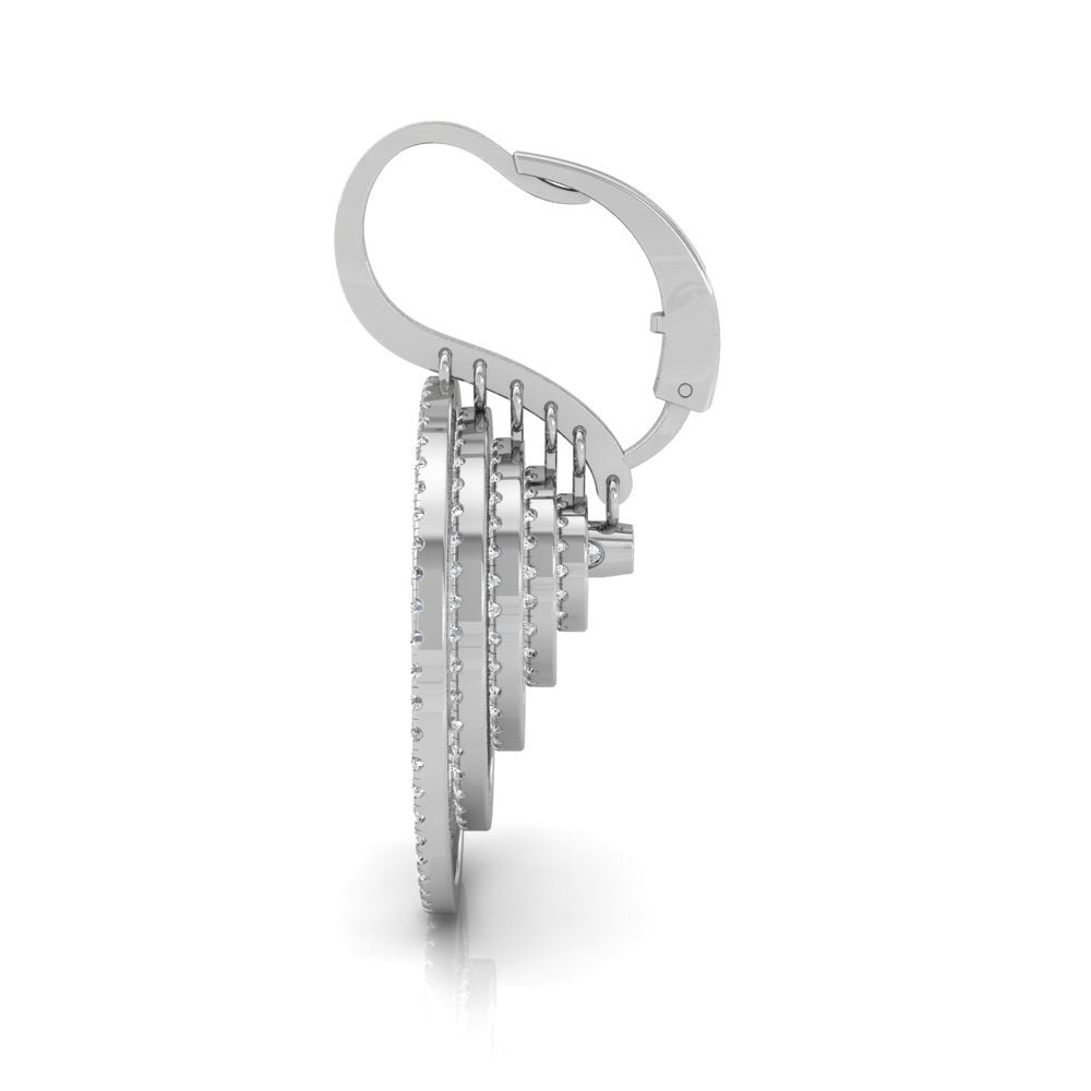 18K White Gold Round Diamond Spiral Drop Earrings — SIDE VIEW