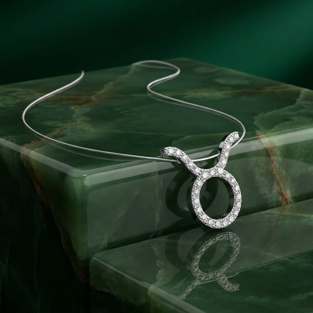 18K White Gold Zodiac Round Diamond Pendant