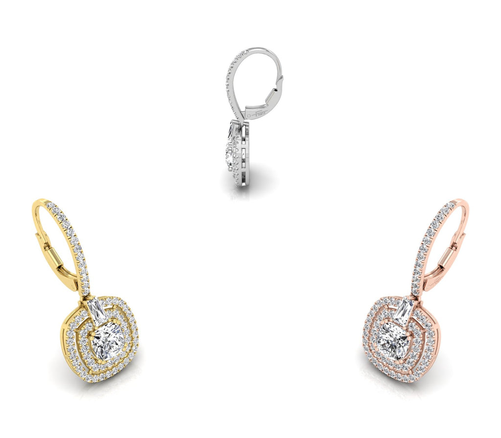 18K Drop Princess Diamond Earrings — 3 COLOR