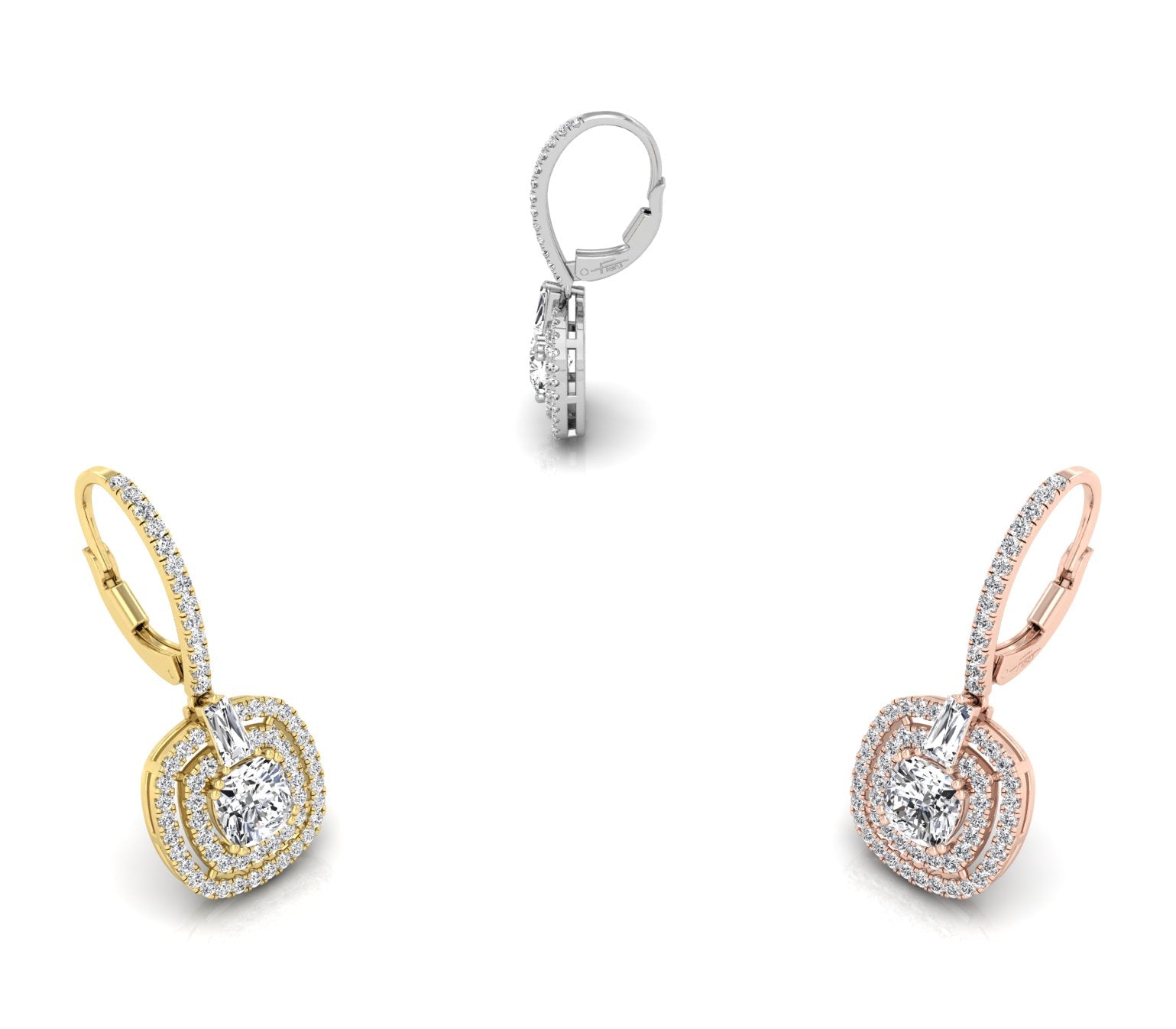 18K Drop Princess Diamond Earrings — 3 COLOR