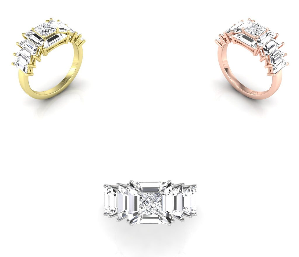 14K White Gold Eternity Princess Diamond Ring — 3 COLOR
