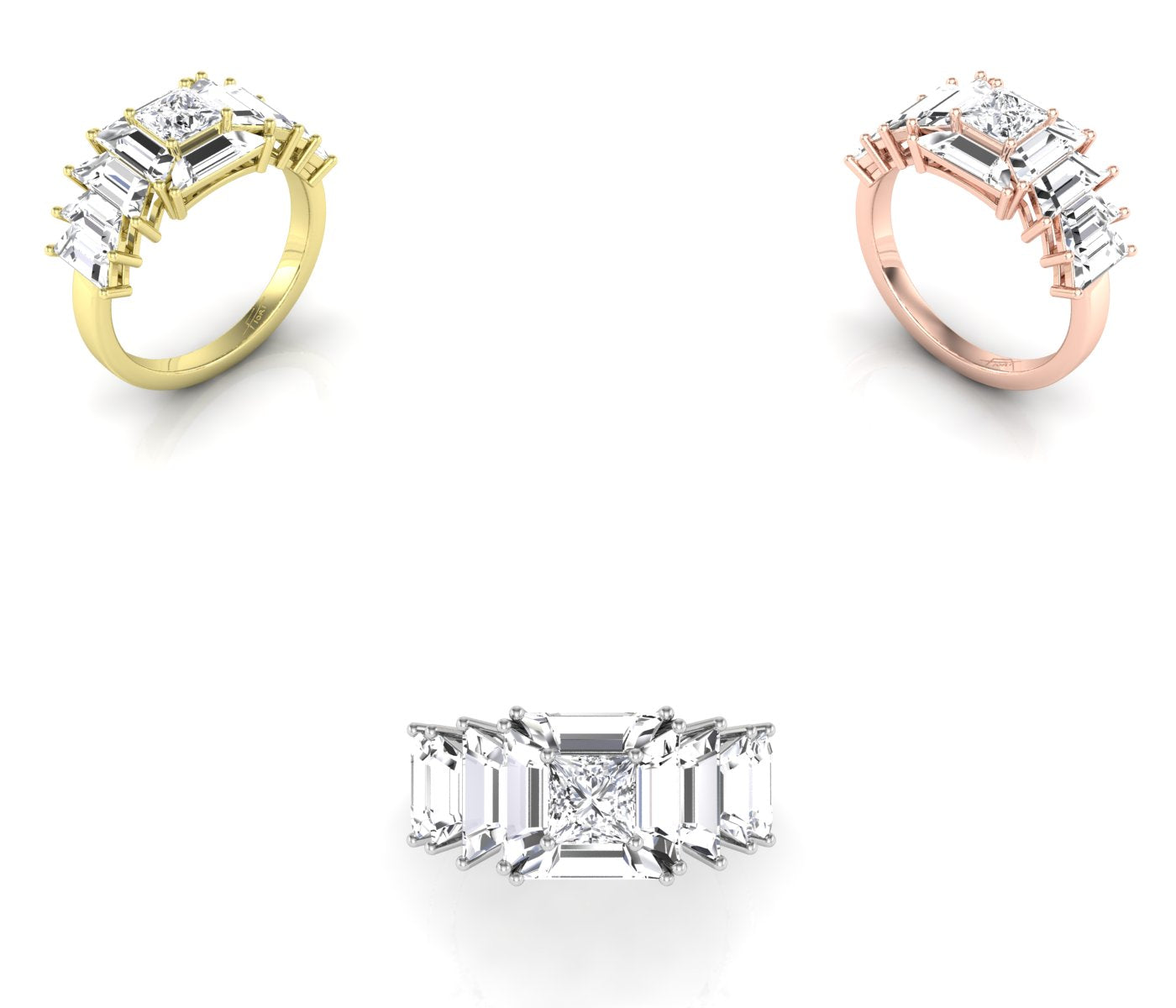 14K White Gold Eternity Princess Diamond Ring — 3 COLOR