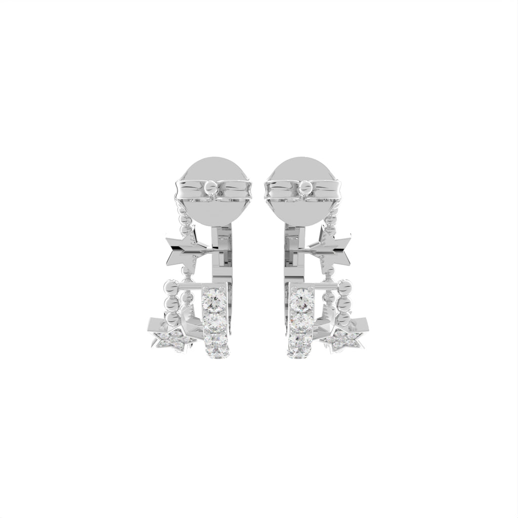 18K Crescent Moon and Stars Diamond Earrings — BACK