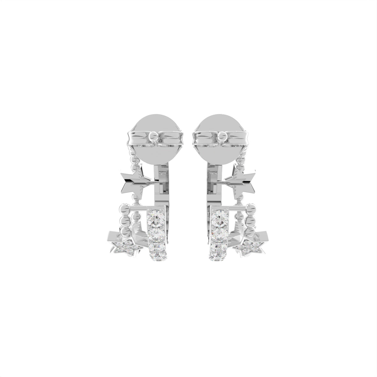 18K Crescent Moon and Stars Diamond Earrings — BACK