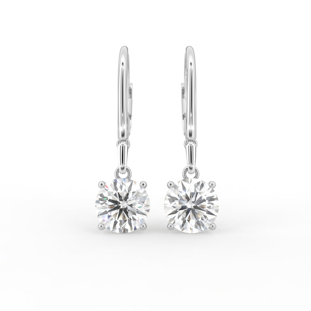 18K Round Solitaire Diamond Drop Earrings — TOP