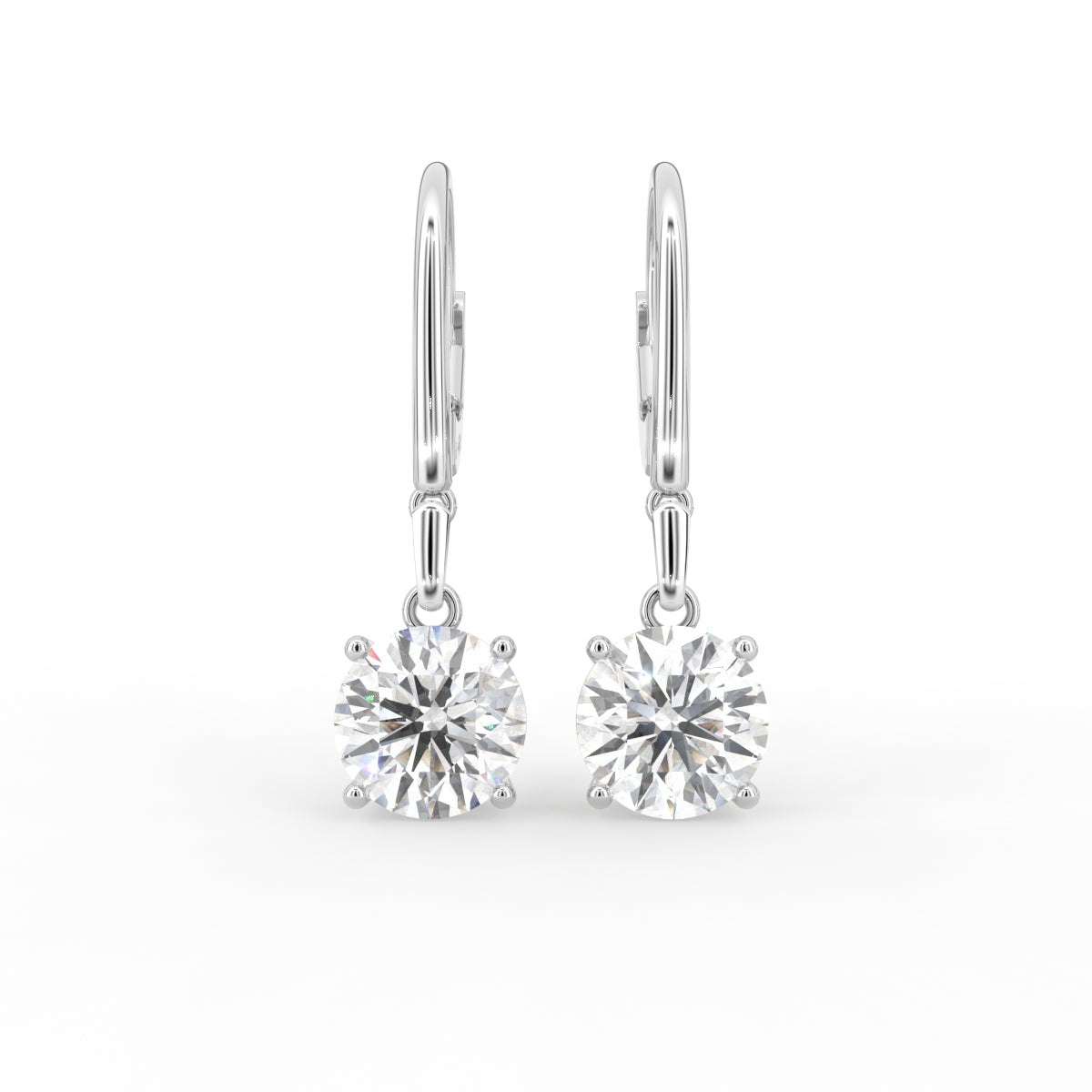 18K Round Solitaire Diamond Drop Earrings — TOP
