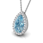 18K White Gold Halo Pear Diamond Pendant — 3D VIEW