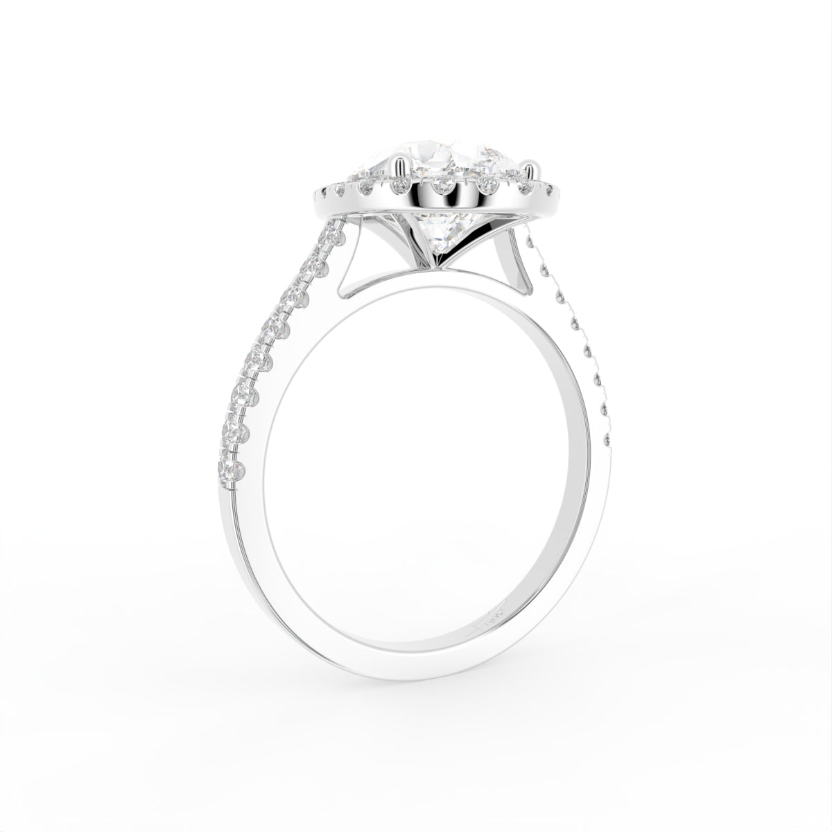 vimg:FJ4399|vimg:FJSTWG00082|18K White Gold Halo Pear Diamond Ring — 3D VIEW